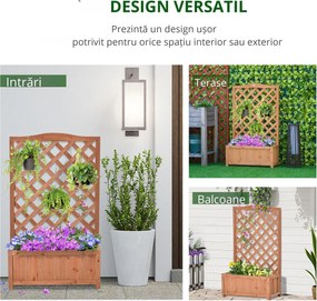 Outsunny Jardinieră cu spalier, bac de flori ridicat, pentru plante cățărătoare, legume, flori, din lemn masiv, interior și exterior, curte, grădină, balcon, 70 x 28 x 117 cm, maro | Aosom Romania