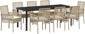 vidaXL Set de masă pentru grădină cu pernă 9 pcs Bej poliratan