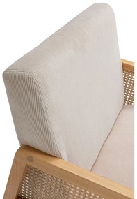 Fotoliu bej țesut cu tapițerie din catifea reiată Debra – Marckeric