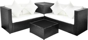 vidaXL Set mobilier de grădină cu perne, 4 piese, negru, poliratan