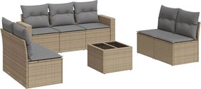 vidaXL Set canapele de grădină, 8 piese, cu perne, bej, poliratan
