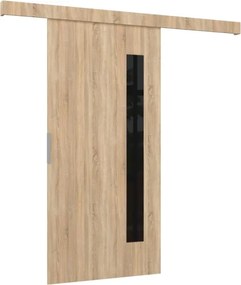 Usa glisanta Gela, ADRK Furniture (Latime: 86 cm, Culoare: Sonoma /Negru Lacobel)