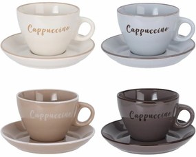 Set of 4 stoneware cups with saucers Cappuccino220 ml, mix of colours