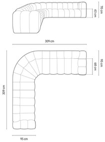 Colțar modular albastru cu tapițerie din catifea Lupine – Micadoni