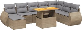 vidaXL Set canapele de grădină, 9 piese, cu perne, bej, poliratan