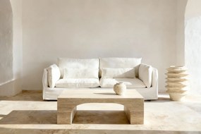 Canapea 3 locuri din bumbac natur, cu husă detașabilă și perne din pene, aspect rustic, 90 x 230 x 98 cm, „Sète”