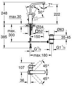GROHE 2313500E - Baterie lavoar EUROCUBE, mărime L, crom lucios