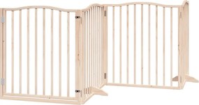 vidaXL Poartă de câini pliabilă cu ușă, 4 panouri, 320 cm, lemn plop