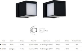 Aplica LED iluminat exterior modern IP54 CUBIC 18W 4000K gri