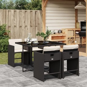 3211074 vidaXL Set mobilier de grădină cu perne, 5 piese, negru, poliratan