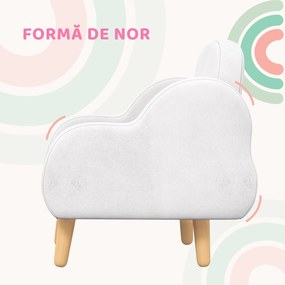 ZONEKIZ Fotoliu pentru copii cu brațe în formă de nor, cu picioare înclinate și material textil, 46 x 51 x 55 cm, alb | Aosom Romania
