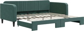 vidaXL Pat de zi cu extensie, verde închis, 100x200 cm, catifea
