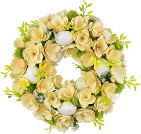 Coroniţă de primăvară cu flori din lemn şi ouă 30 cm