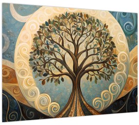 Tablou pe sticlă – Arborele vieții și spirale (70x50 cm)