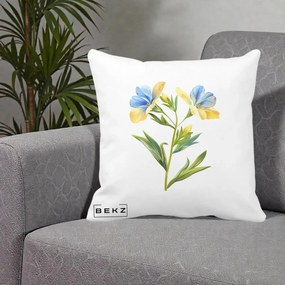 Perna Decorativa Botanica Frezie Galbena si Albastra, 40x40 cm, Alba Mata, Husa Detasabila, Perna Inclusa, BEKZ®