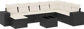 vidaXL Set mobilier de grădină cu perne, 9 piese, negru, poliratan