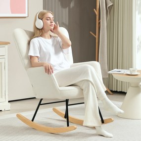 HOMCOM Scaun de leagăn din fildeș cu brațe, Scaun ergonomic cu roți de lemn, pentru camera de zi, dormitor, Alb | Aosom Romania