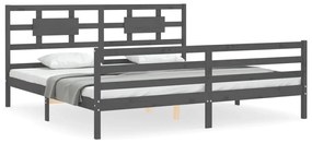 3194463 vidaXL Cadru pat cu tăblie 200x200 cm, gri, lemn masiv