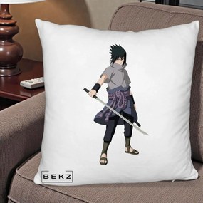 Perna Personalizata Naruto Sasuke Uchiha cu Sabia, 40x40 cm, Alb Pufos, Husa Detasabila, Perna Inclusa, BEKZ®