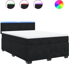vidaXL Pat box spring cu saltea, negru, 140x190 cm, catifea