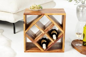 Raft pentru sticle vin/ Masuta laterala CUBUS 40cm sheesham A-41137 VC