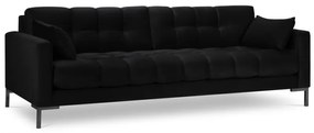 Canapea 3 locuri Mamaia cu tapiterie din catifea, picioare din metal negru, negru