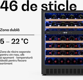 Klarstein Illuminosa frigider de vin sub-blat | Cu două zone | 129 litri | 46 sticle | 60 cm