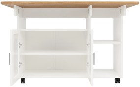 Insulă de bucătărie modernă, Alb+Culoare naturală | Aosom Romania