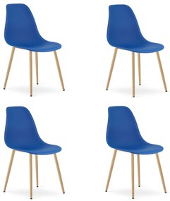 Set 4 Scaune Bucatarie/Dining Velo Plus Albastre Picioare Metalice Finisaj Lemn