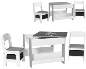 HOMCOM Set de Masă și Scaun pentru Copii, Set de Birou și Scaun pentru Copii 2-în-1 cu Tablă și Rafturi pentru Cărți, 61.5x61.5x48 cm, Gri | Aosom Romania
