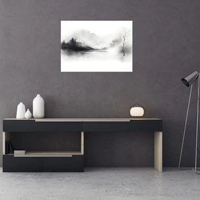 Tablou pe sticlă - pictură cu cerneală de peisaj (70x50 cm)