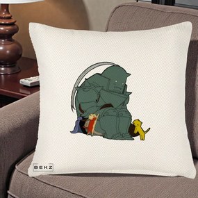 Perna Personalizata Fullmetal Alchemist Alphonse cu Pisici, 40x40 cm, Crem Reliefat, Husa Detasabila, Perna Inclusa, BEKZ®