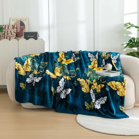 Patura din microplus FLUTURE AURIU SI ALB, verde inchis Dimensiune: 160 x 200 cm