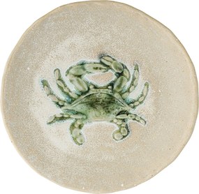 Set 4 farfurii rotunde mici din ceramică cu crab verde pictat, D13×H1,5 cm, „Hadden"