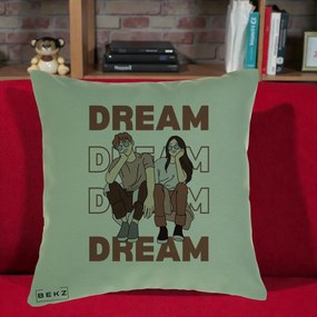 Perna Decorativa Dream Couple Aesthetic, 40x40 cm, Verde, Husa Detasabila, Perna Inclusa, BEKZ®