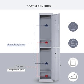 Dulapior Haine din Otel 4 Rafturi 2 Usi cu Inchidere de Siguranta, Gri, 38x46x180cm Vinsetto | Aosom Romania
