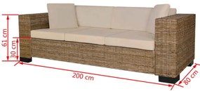 Set canapea de 3 locuri din poliratan 8 piese Maro, Canapea cu 3 locuri