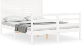 vidaXL Cadru de pat cu tăblie, alb, 120x200 cm, lemn masiv