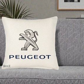Perna Personalizata cu emblema Peugeot, 40x40 cm, Crem Reliefat, Husa Detasabila, Perna Inclusa, BEKZ®