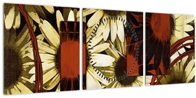 Tablou cu flori (cu ceas) (90x30 cm)