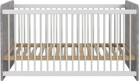Patut pentru copii EMILY 70x140, alb/gri beton, PAL/metal, cu somiera