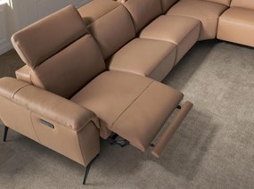 Coltar modular LUX design italian cu sezlong dreapta Piele Naturala, Brown