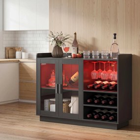 HOMCOM Dulap Port-Sticle cu Lumini LED RGB și Suport pentru 12 Sticle, Dulap pentru Vinuri cu Raft Reglabil și Uși cu Închidere Lentă din Sticlă pentru Casă, Bucătărie și Sufragerie, Negru | Aosom Romania