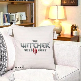 Perna Personalizata The Witcher 3 Wild Hunt, 40x40 cm, Bej cu Franjuri, Husa Detasabila, Perna Inclusa, BEKZ®