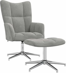vidaXL Scaun de relaxare cu taburet, gri deschis, catifea