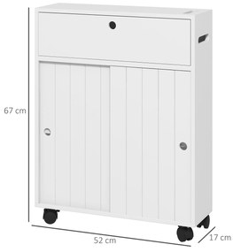 kleankin Corp de depozitare toaletă/baie cu locaș pentru hârtie igienică pe roți - 52 x 17 x 67 cm alb | Aosom Romania