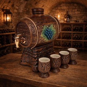 Set butoi de 3,5 litri cu 4 pahare de 100 ml din ceramica