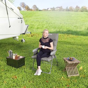Outsunny Scaun de Camping Pliabil cu Spătar Înalt Reglabil în 5 Poziții și Buzunare Laterale, 66x58x105 cm, Gri Deschis | Aosom Romania