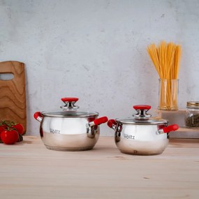 Oala Oliver Voltz OV51210N20, 20 cm, 3,5 l, Inductie, Manere silicon rosii, Inox/Roşu