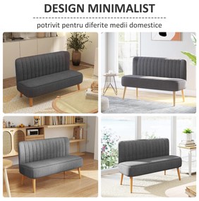 HOMCOM Canapea Modernă cu 2 Locuri din Material Textil Fără Brațe, Structura și Picioare din Lemn, 117x56,5x77 cm, Gri | Aosom Romania
